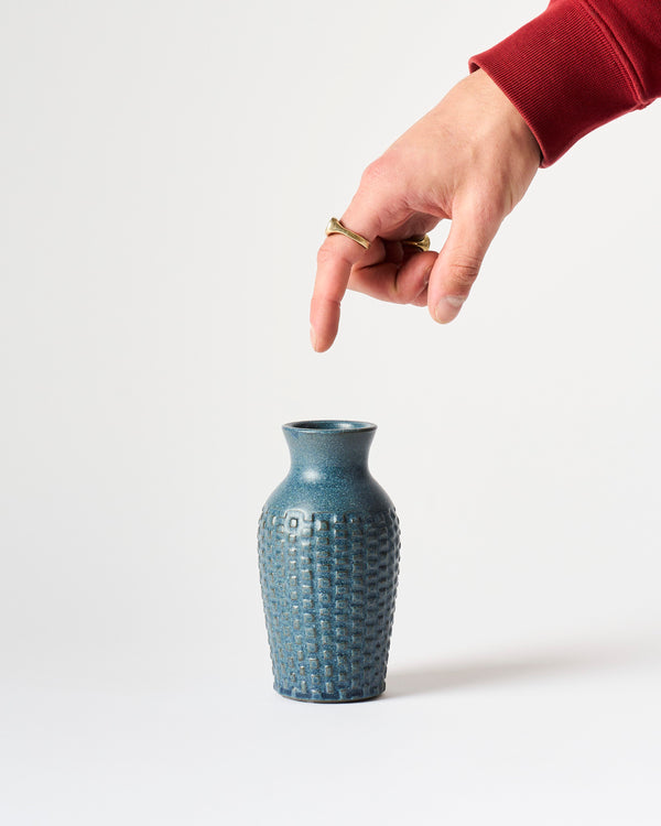 Asahi So —  Medium Carved Budvase in Cobalt Blue #7