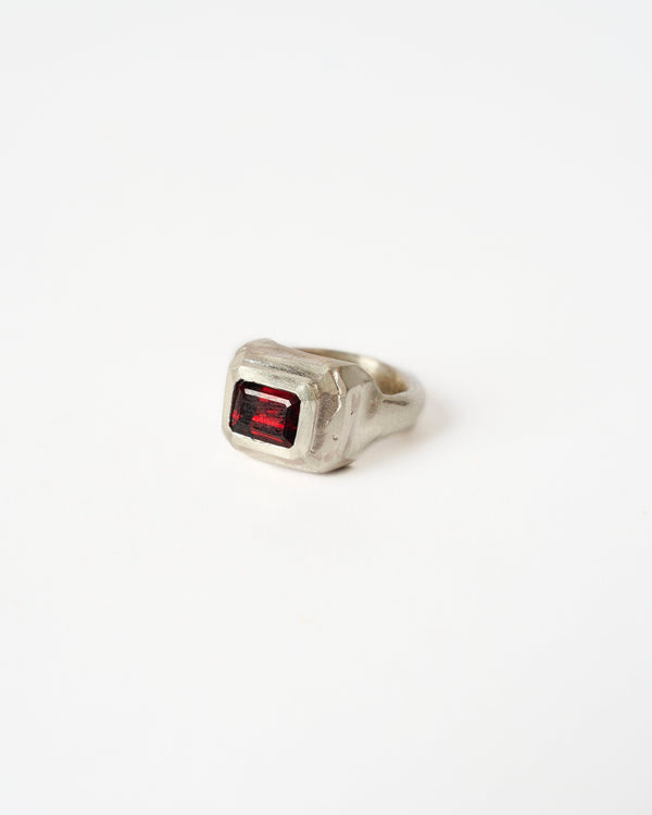 Juan Castro —  'Pillar' Ring in Silver and Garnet