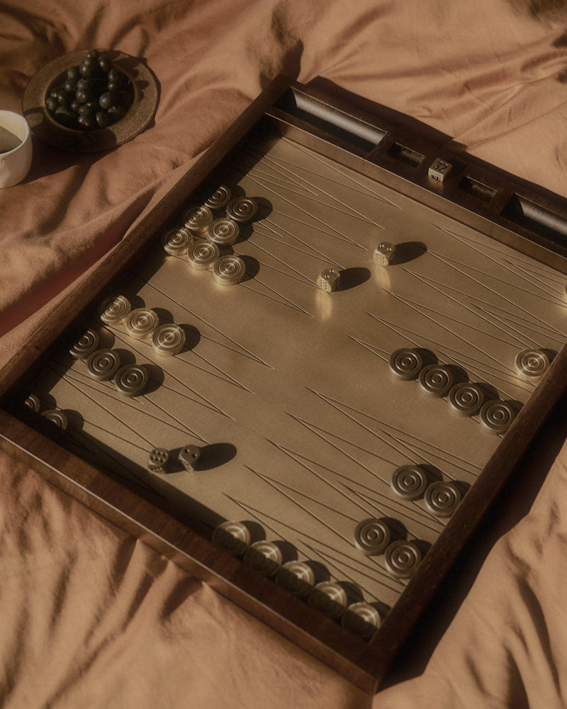 Corbet — 'Backgammon Set', in Brass and American Walnut