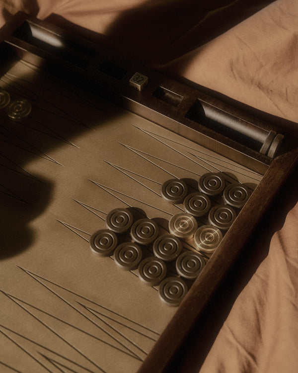 Corbet — 'Backgammon Set', in Brass and American Walnut