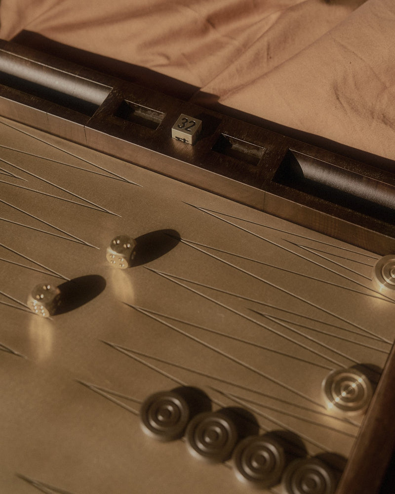 Corbet — 'Backgammon Set', in Brass and American Walnut