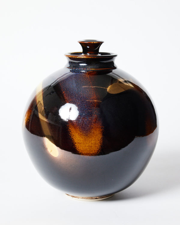 Timothy White — 'Sculptural Vessel with Lid' in Black & Gold Lustre
