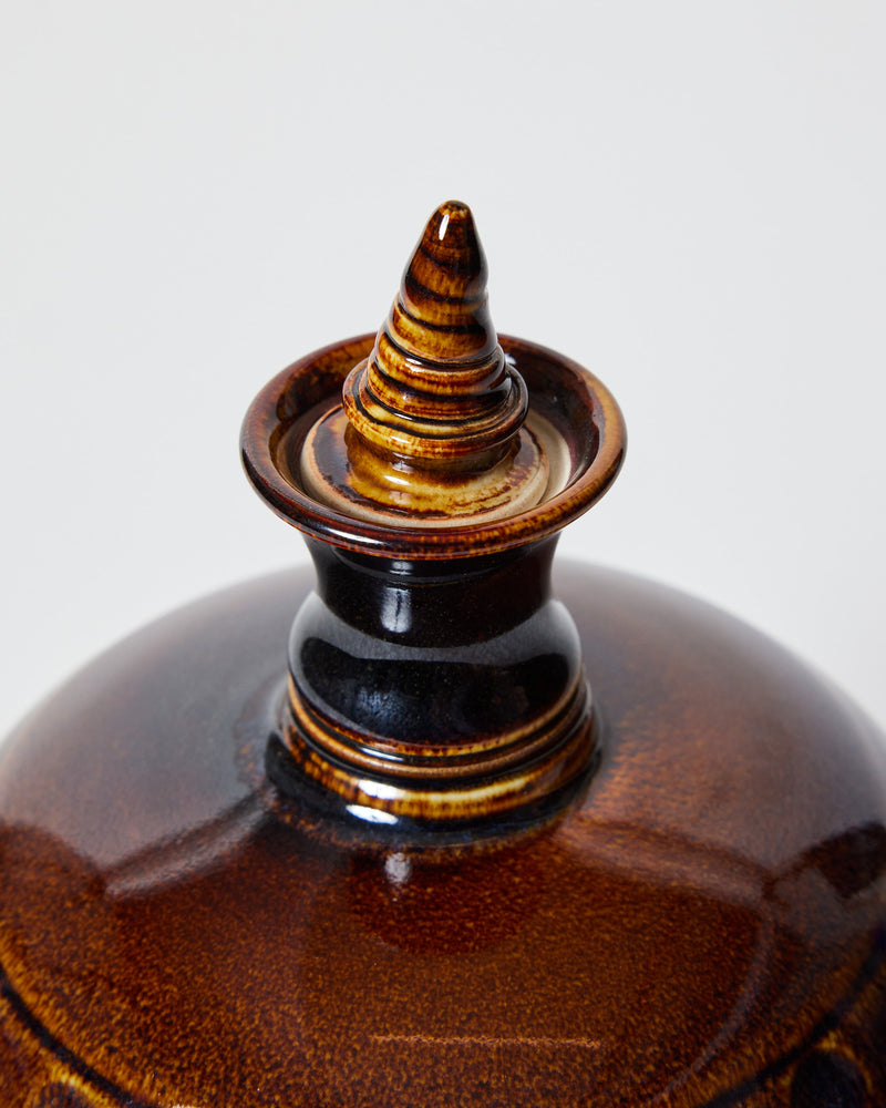 Timothy White — 'Sculptural Vessel with Lid' in Brown & Gold Lustre