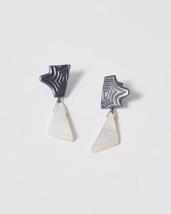 Tara Lofhelm — 'Astral MOP Drops' Earrings in Oxidised Silver with Pearl