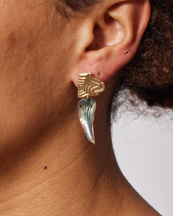 Tara Lofhelm — 'Astral Projection' Earrings in Gold with Paua Shell