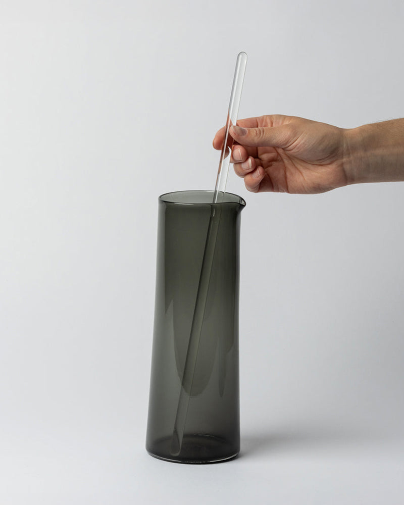 Katie-Ann Houghton — Hand Blown Smoke Grey 'Block' Glass Carafe with Stirrer