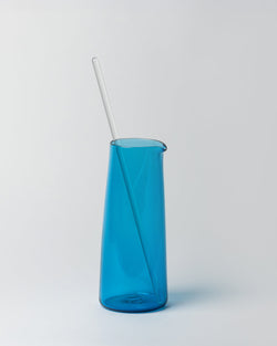 Katie-Ann Houghton — Hand Blown Steel Blue 'Block' Glass Carafe with Stirrer