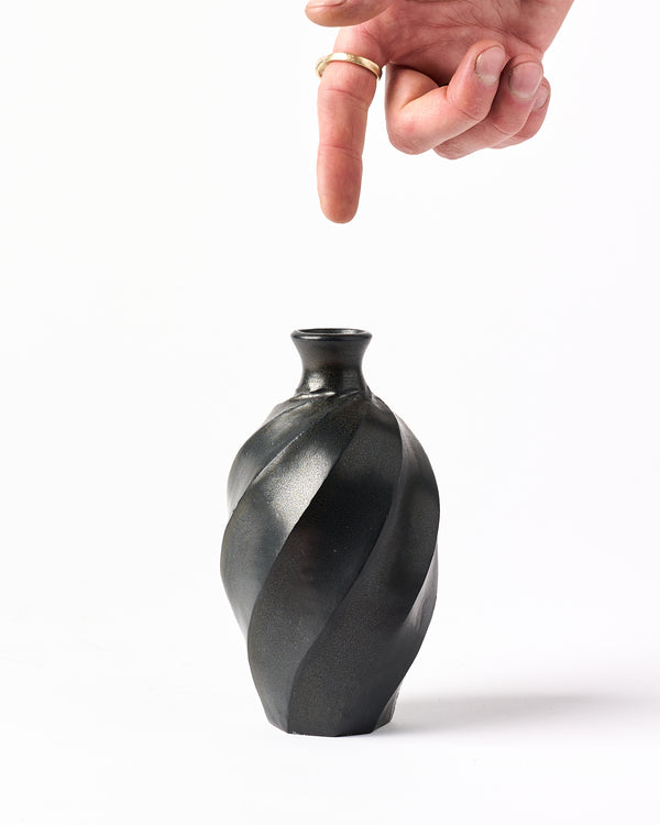 Terunobu Hirata — Faceted Sake Bottle in Black Glaze