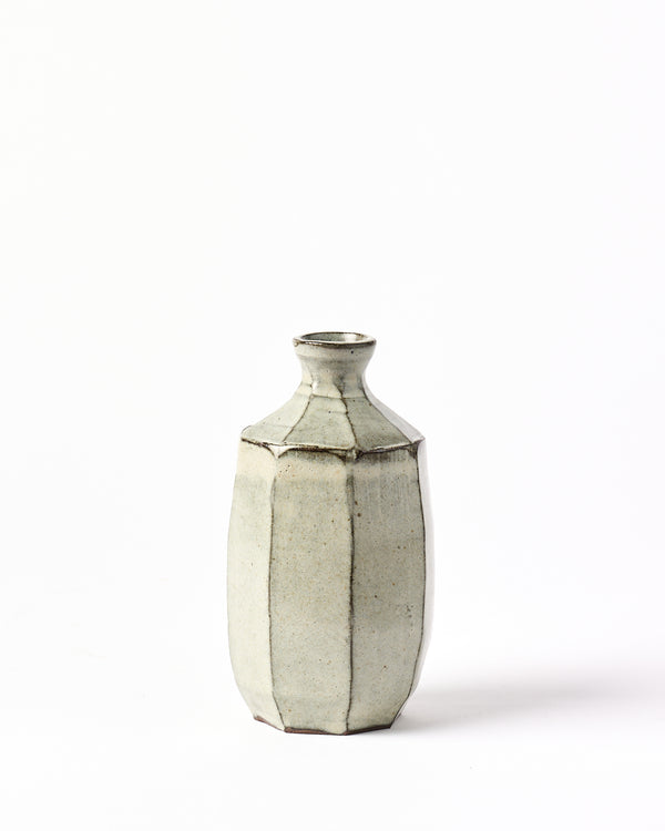 Terunobu Hirata — Faceted Sake Bottle in Shirahagi Glaze