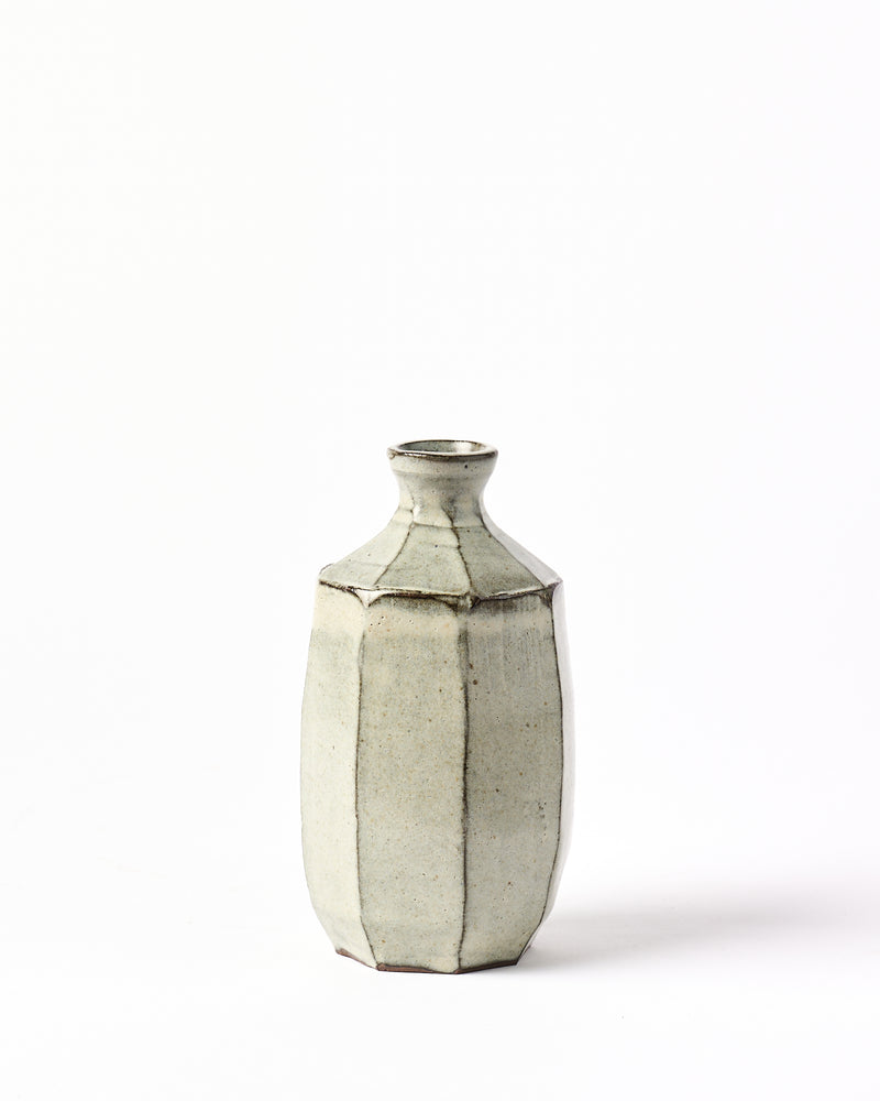 Terunobu Hirata — Faceted Sake Bottle in Shirahagi Glaze