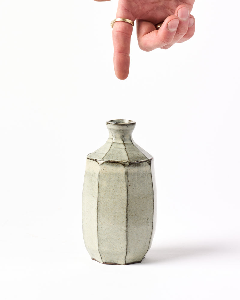 Terunobu Hirata — Faceted Sake Bottle in Shirahagi Glaze
