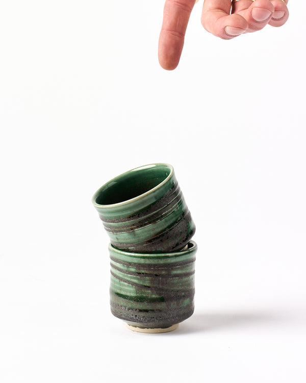 Terunobu Hirata —  Twisted Sake Cup in Oribe Green