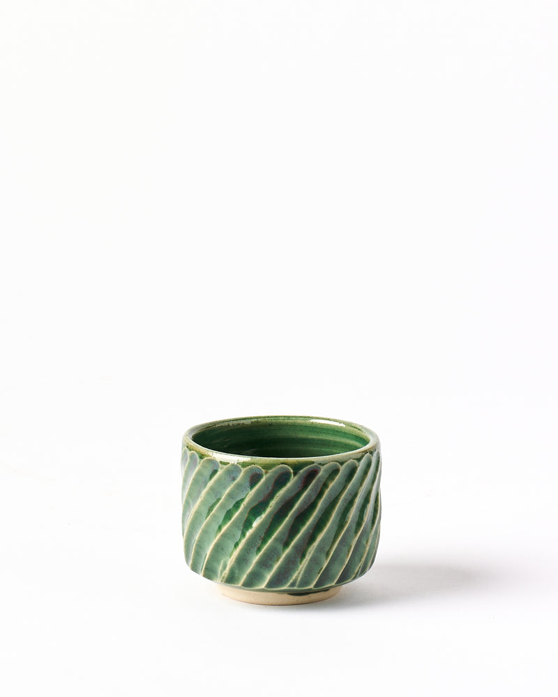 Terunobu Hirata —  Carved Sake Cup in Oribe Green