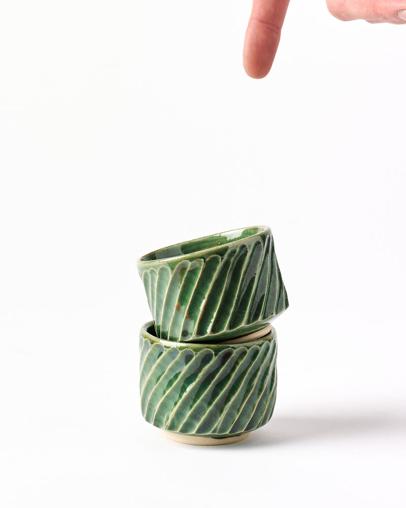 Terunobu Hirata —  Carved Sake Cup in Oribe Green