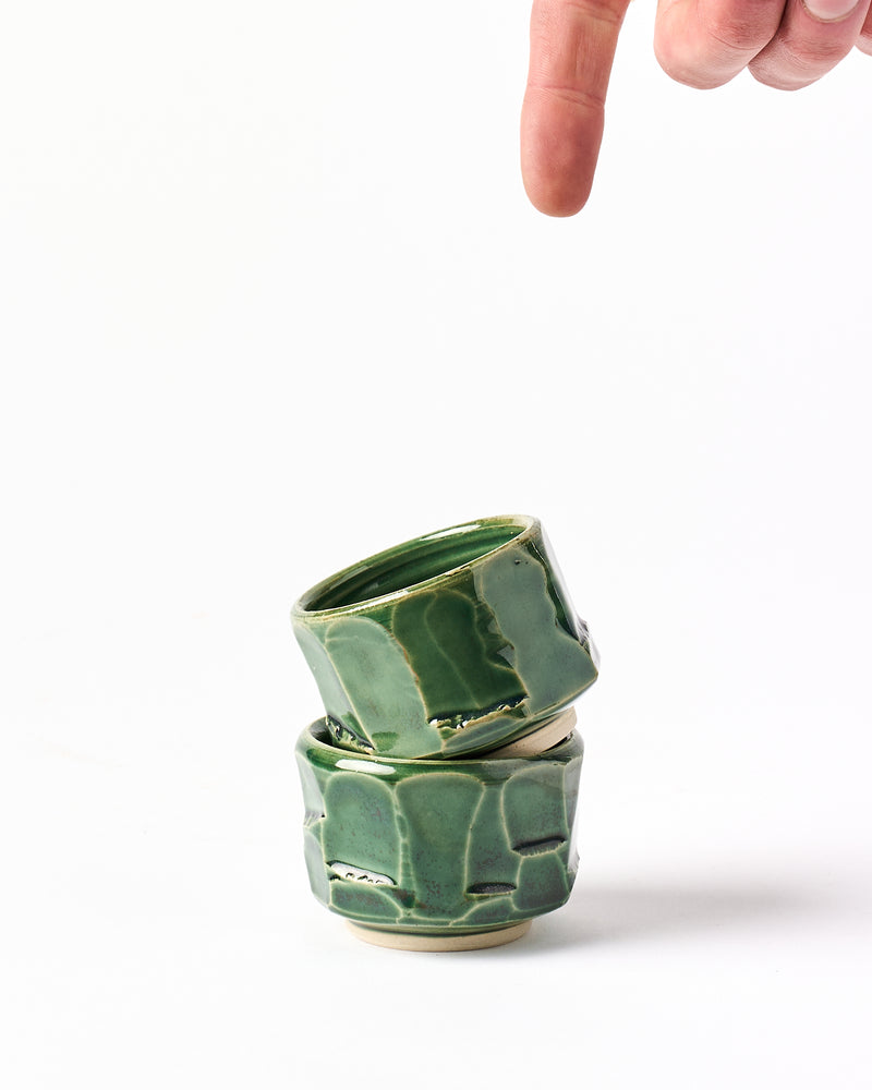 Terunobu Hirata —  Faceted Sake Cup in Oribe Green