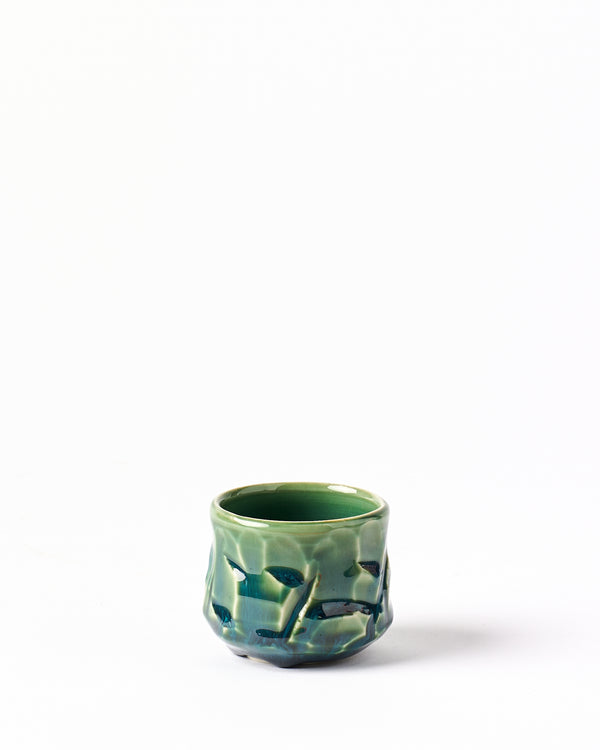 Terunobu Hirata — Etched Sake Cup in Oribe Green