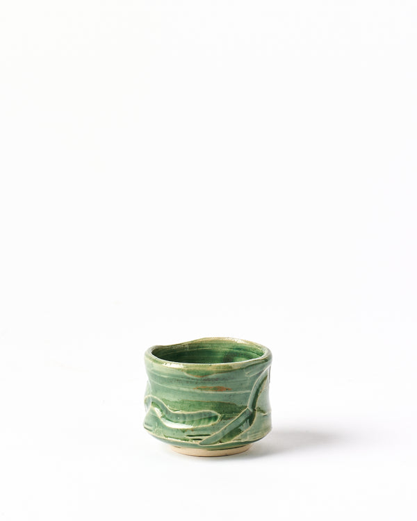 Terunobu Hirata — Detailed Sake Cup in Oribe Green