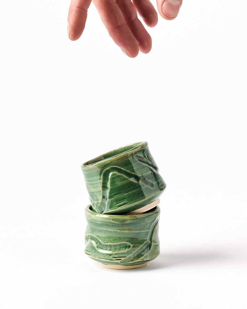 Terunobu Hirata — Detailed Sake Cup in Oribe Green