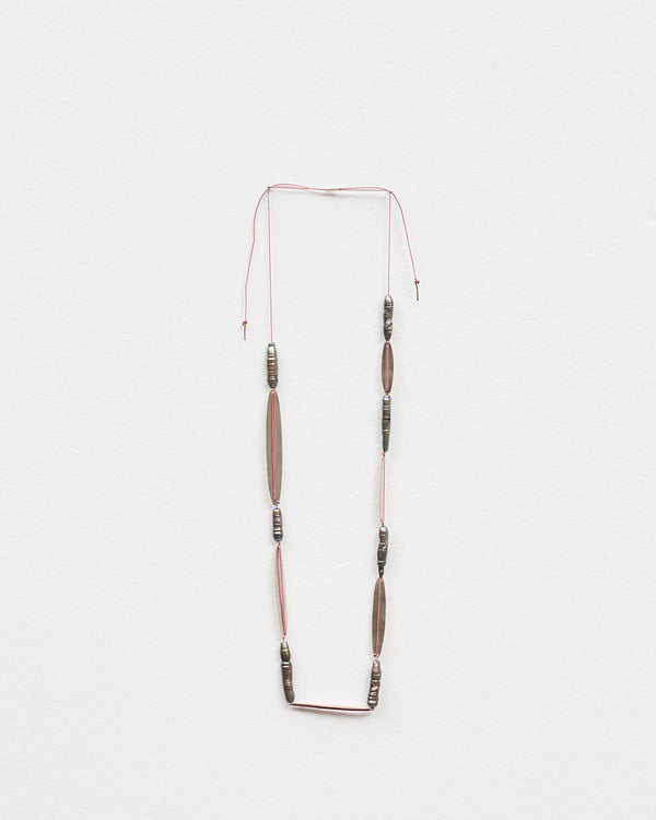 Mary Odorcic — Lolly Pink Silk Necklace with Blue Pearls