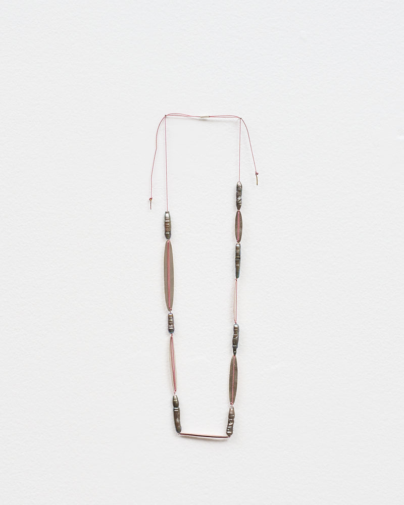 Mary Odorcic — Lolly Pink Silk Necklace with Blue Pearls
