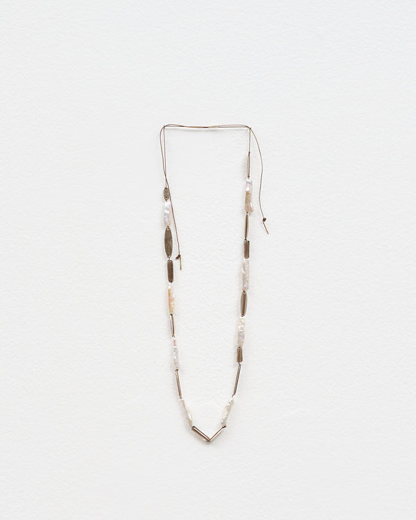 Mary Odorcic — Brown Silk Necklace with Pearl and Silver