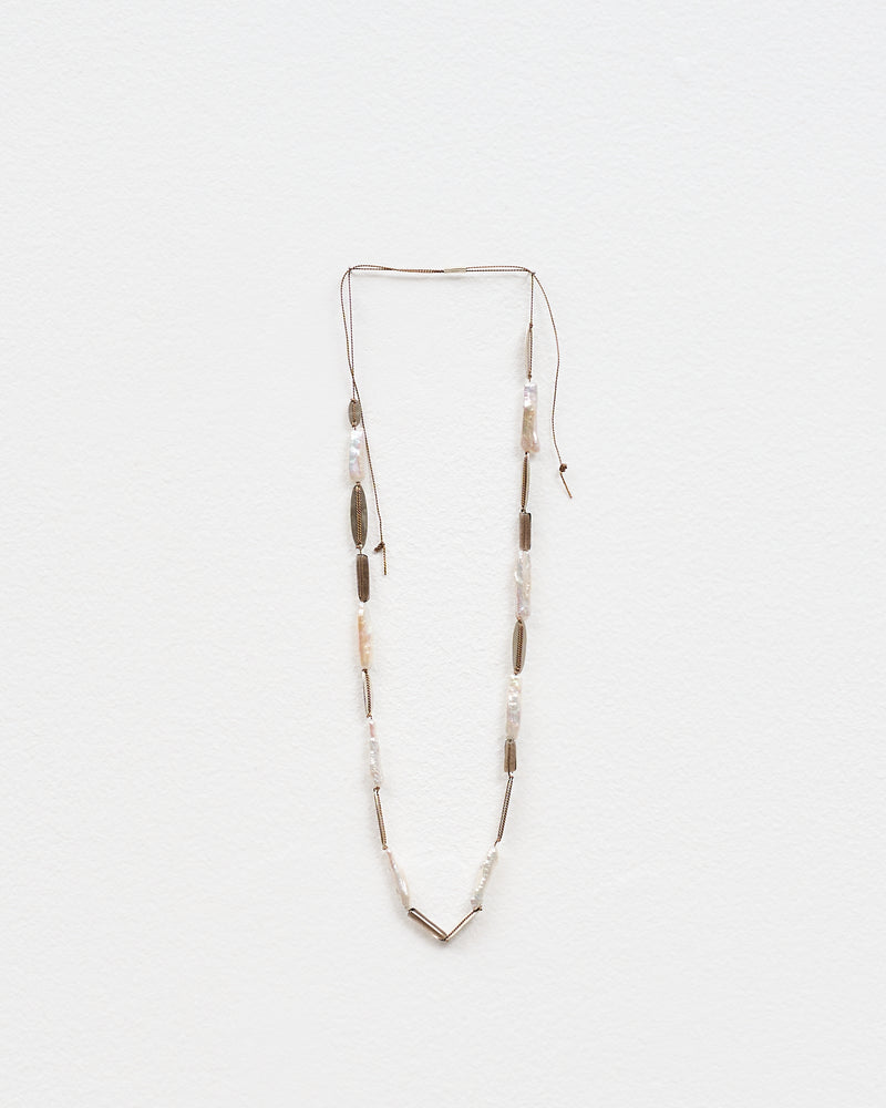 Mary Odorcic — Brown Silk Necklace with Pearl and Silver