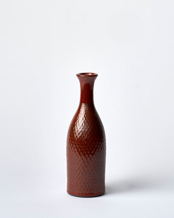 Asahi So —  Large Carved Budvase in Burgundy #3