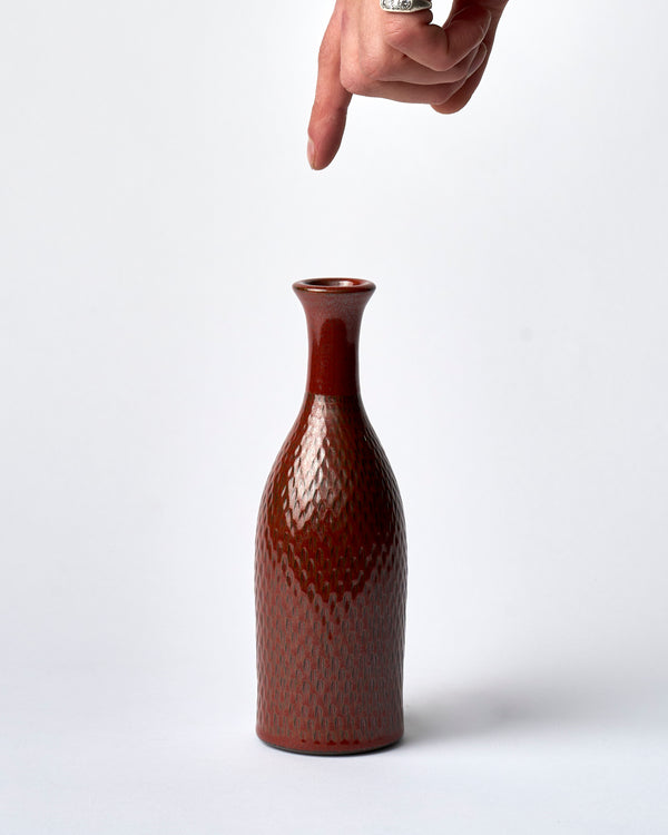 Asahi So —  Large Carved Budvase in Burgundy #3