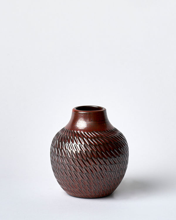 Asahi So —  Medium Carved Budvase in Burgundy #2