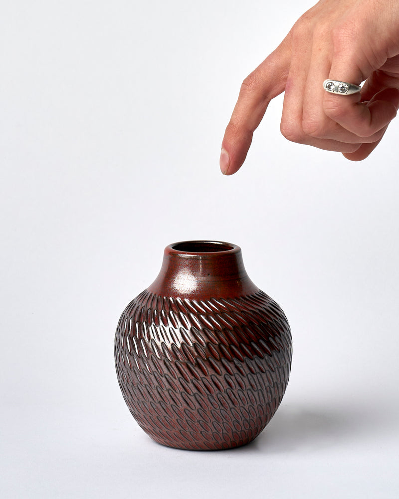 Asahi So —  Medium Carved Budvase in Burgundy #2