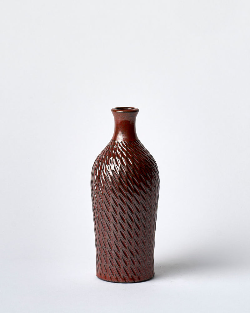 Asahi So —  Large Carved Budvase in Burgundy #1