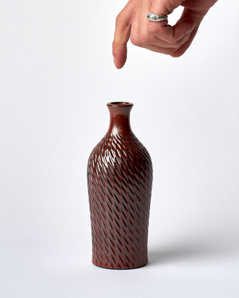 Asahi So —  Large Carved Budvase in Burgundy #1