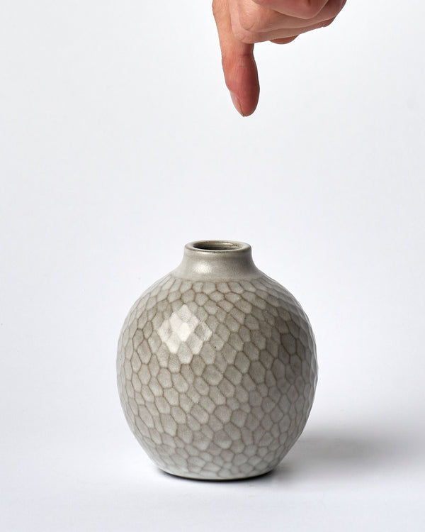 Asahi So —  Medium Carved Budvase in Misty White #1