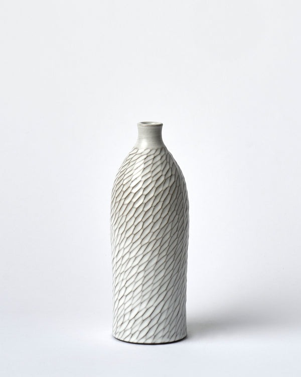 Asahi So —  Large Carved Budvase in Misty White #3