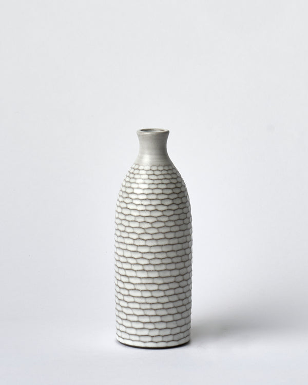 Asahi So —  Large Carved Budvase in Misty White #1