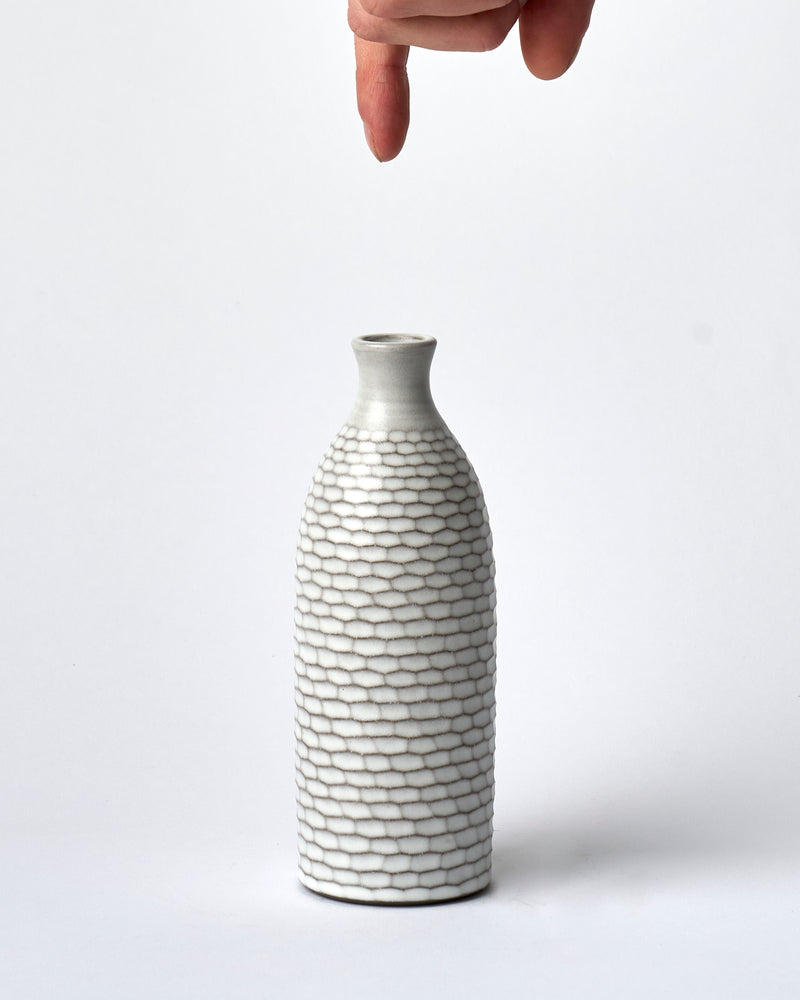 Asahi So —  Large Carved Budvase in Misty White #1