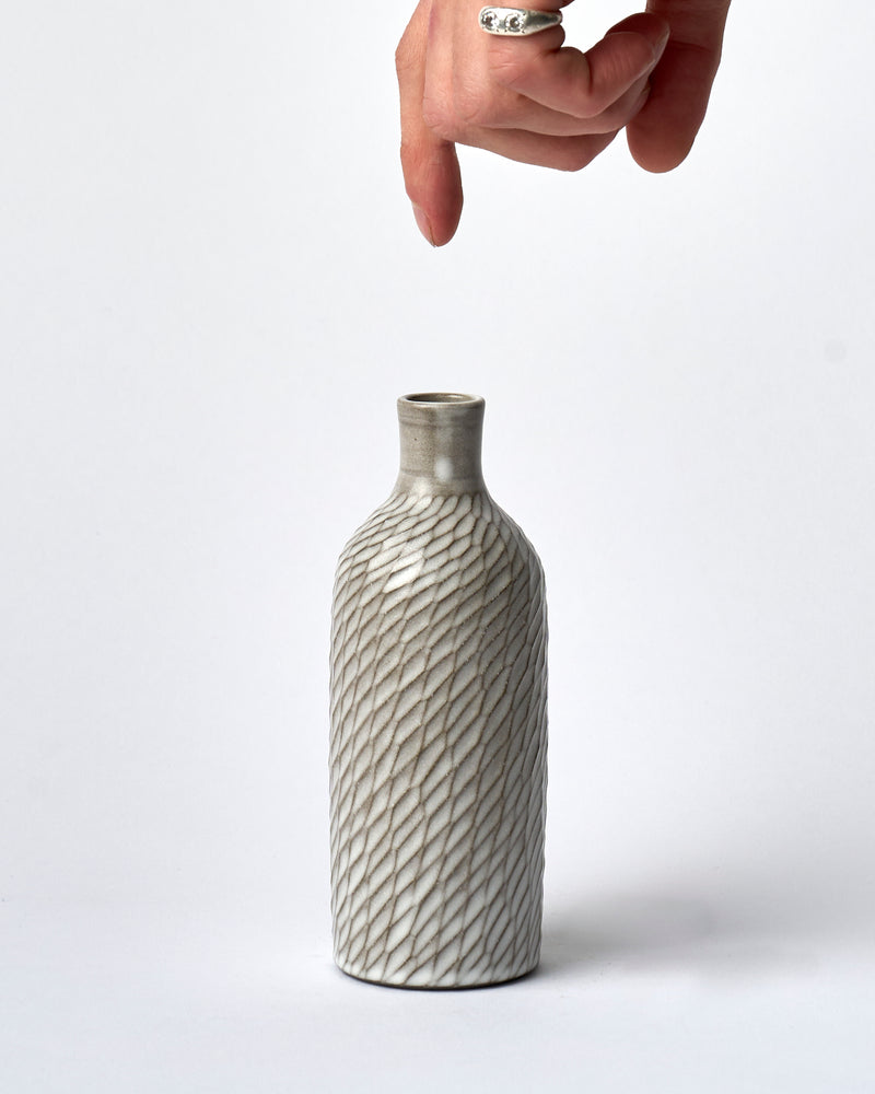 Asahi So —  Medium Carved Budvase in Misty White #2