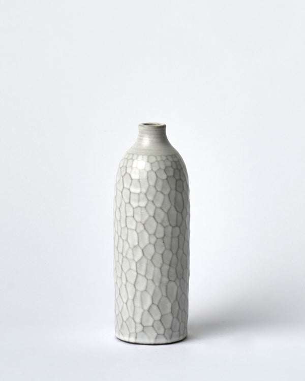 Asahi So —  Large Carved Budvase in Misty White #2