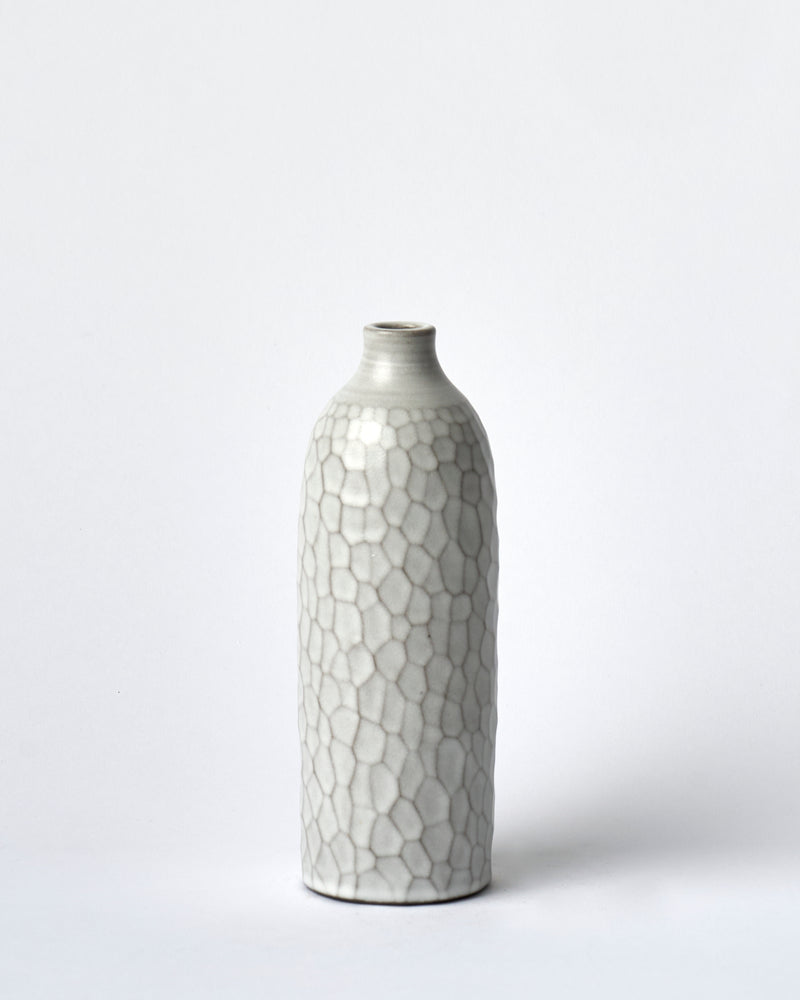 Asahi So —  Large Carved Budvase in Misty White #2