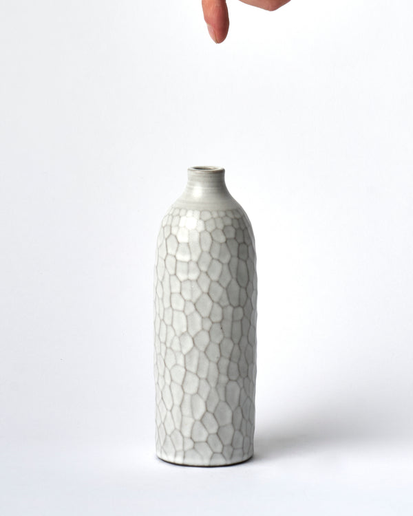 Asahi So —  Large Carved Budvase in Misty White #2