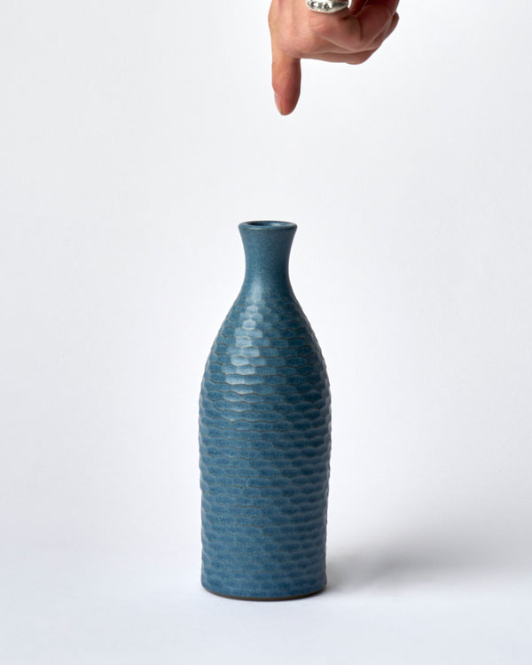 Asahi So —  Large Carved Budvase in Cobalt Blue #3