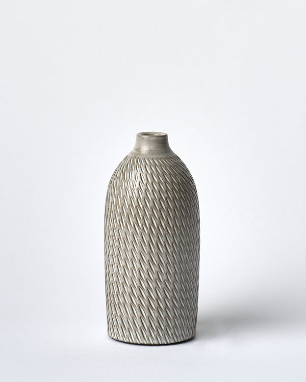 Asahi So —  Medium Carved Budvase in Misty White #3