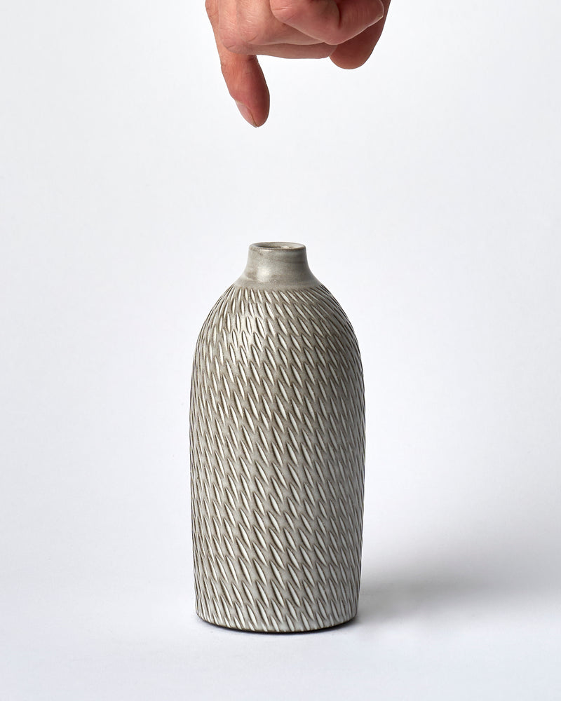 Asahi So —  Medium Carved Budvase in Misty White #3