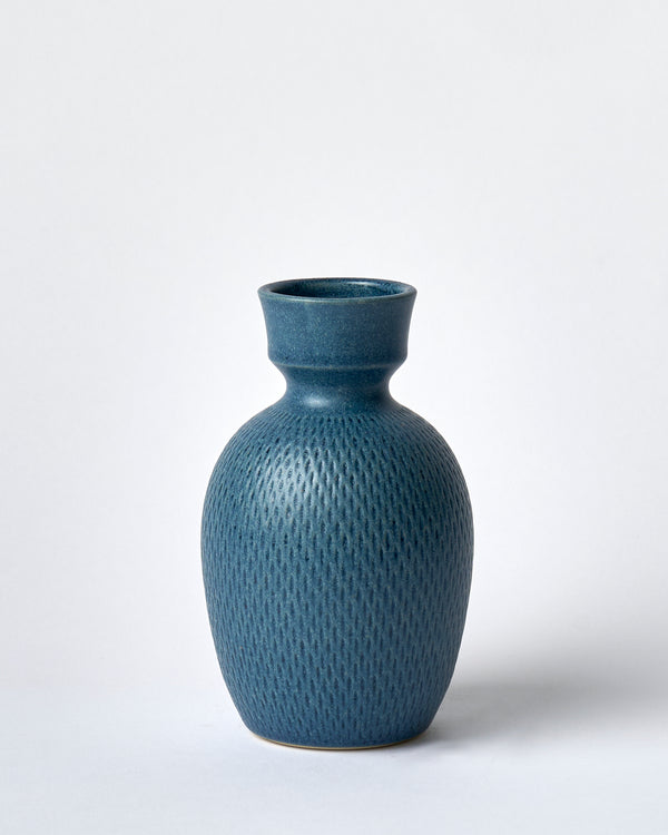 Asahi So —  Large Carved Budvase in Cobalt Blue #1