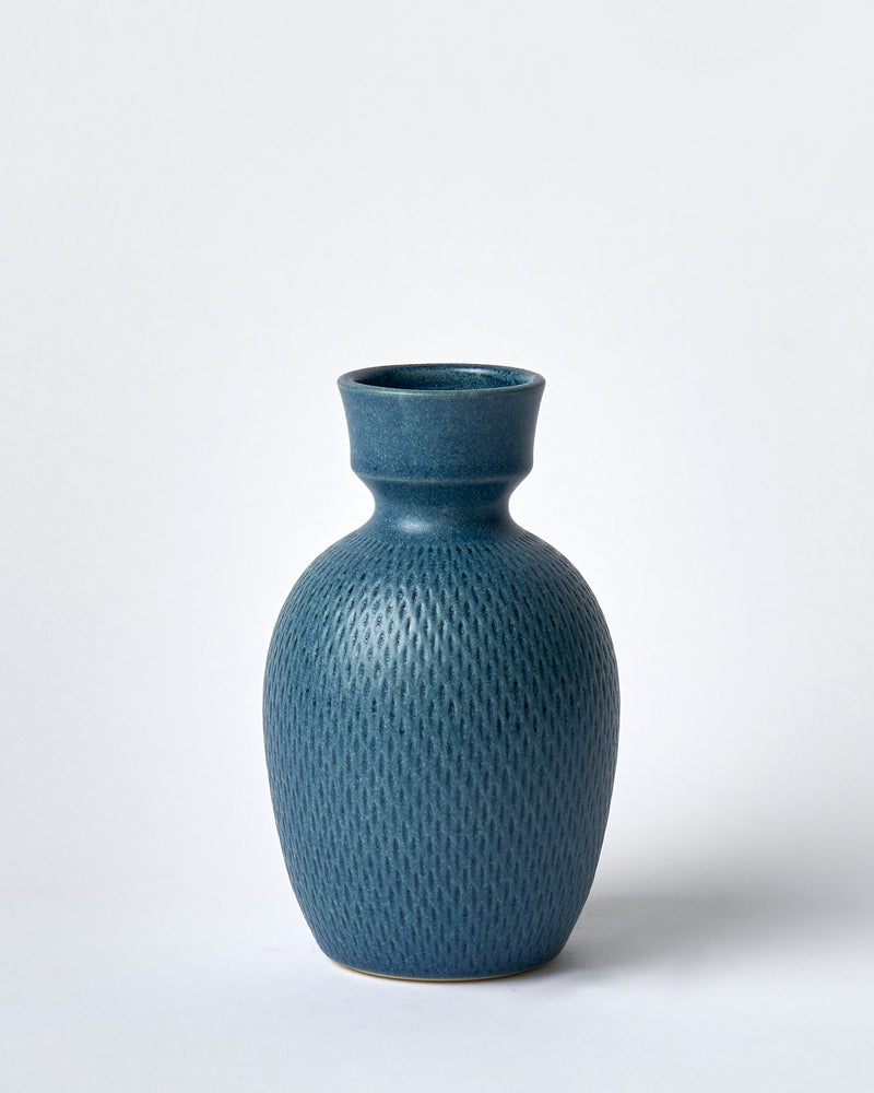 Asahi So —  Large Carved Budvase in Cobalt Blue #1