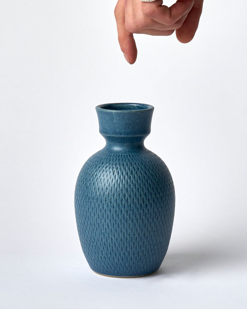Asahi So —  Large Carved Budvase in Cobalt Blue #1