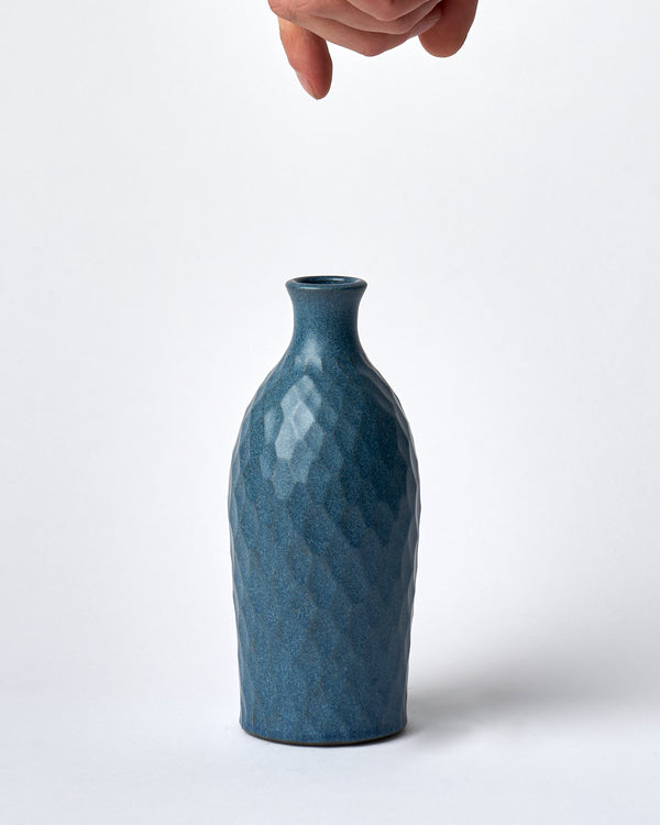 Asahi So —  Large Carved Budvase in Cobalt Blue #2