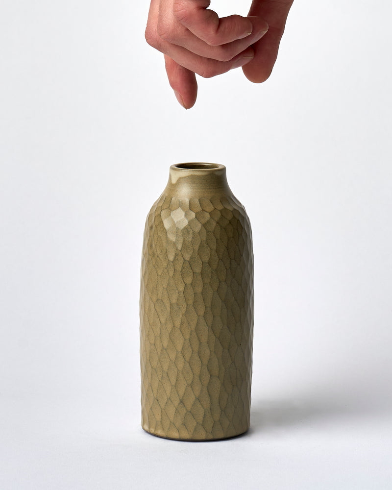 Asahi So —  Medium Carved Budvase in Taupe #3