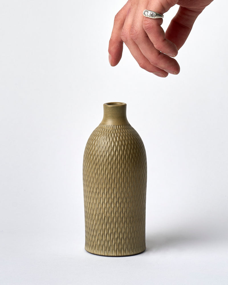 Asahi So —  Medium Carved Budvase in Taupe #5