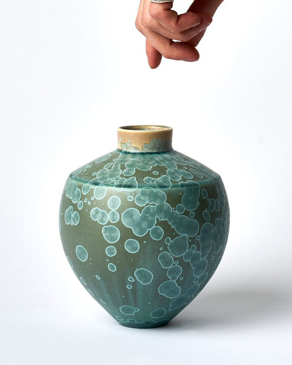 Ted Secombe — Small Crystalline Glaze Pot 'Water Lilies'